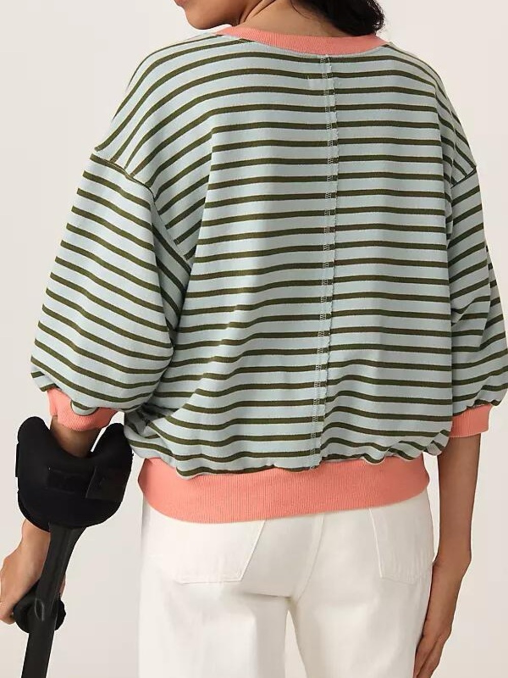 Pilcro for Anthropologie Niki Bubble Sleeve Sweatshirt Green and Coral size XS - Picture 2 of 12